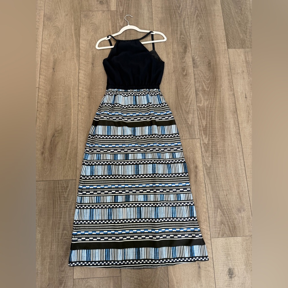 JCrew Maxi Dress Navy Blue Geometric Print Size 0